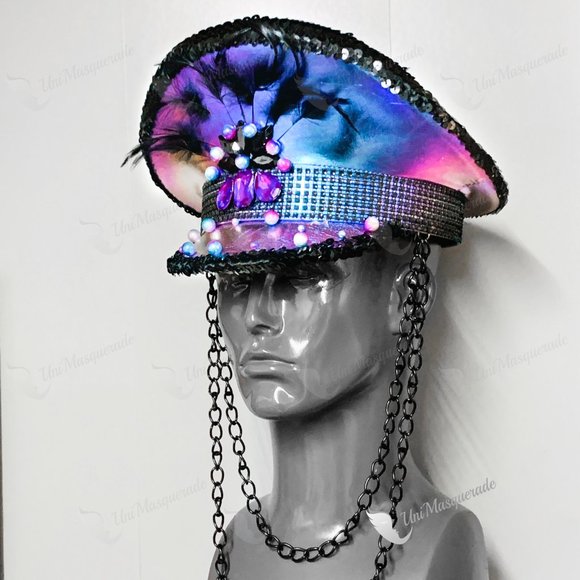 Purple Captain Jewelry Feather Party Top Hat - Picture 3 of 4
